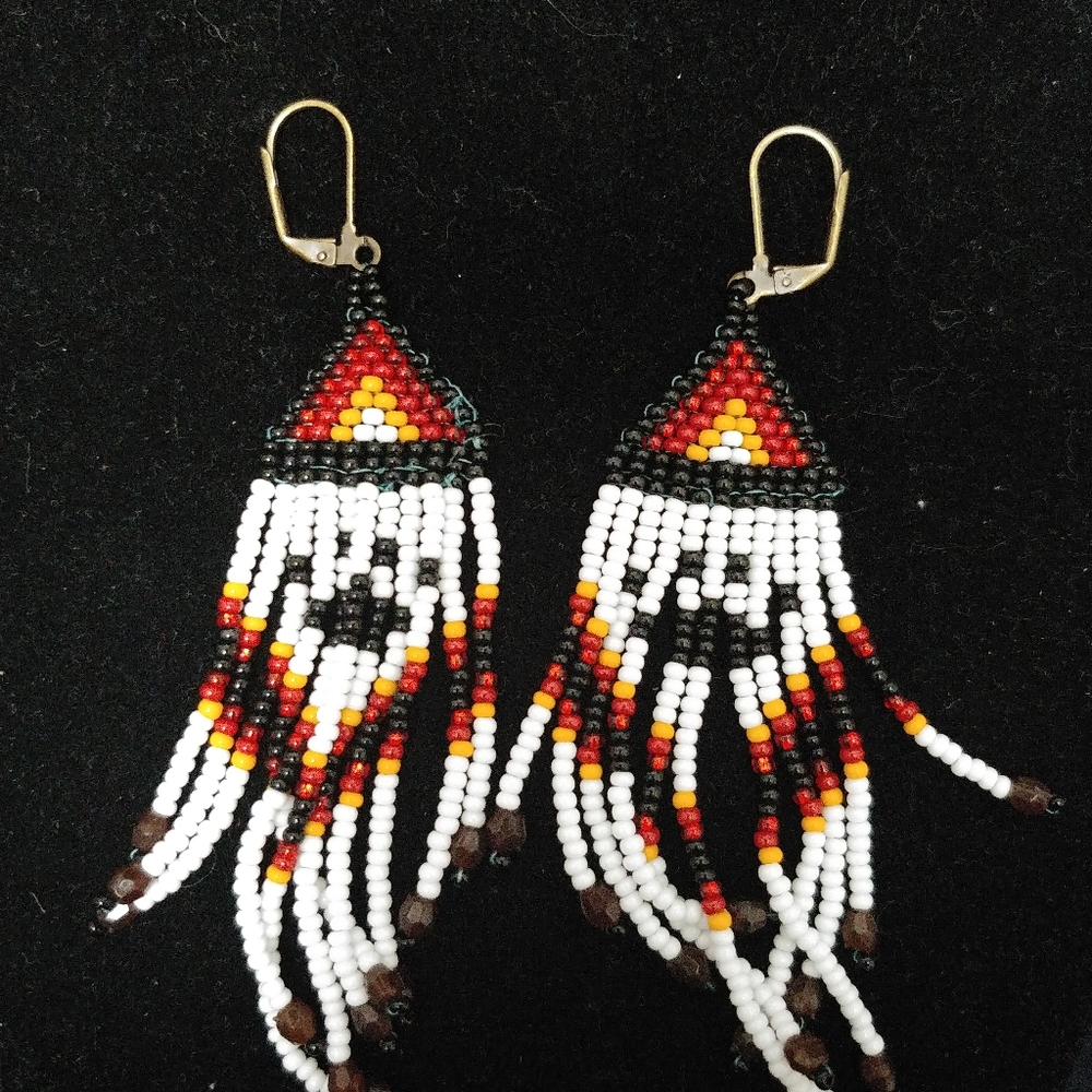 Homemade Glass seed bead fringe earrings